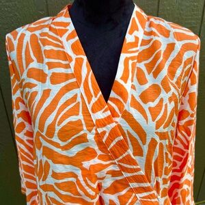 NWT Rachel Zoe Vibrant Orange and White Abstract Patterned Dress
